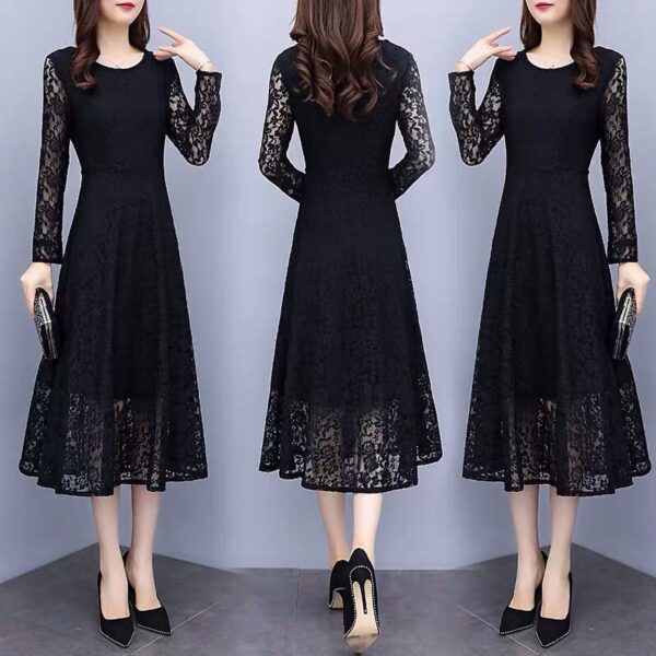 🖤 Midnight Grace – Elegant Lace A-Line Midi Dress - Image 6