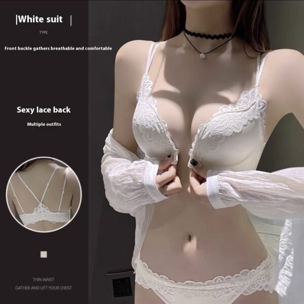 💞LaceBloom Front-Buckle White Bra – Comfort Meets Elegance - Image 3
