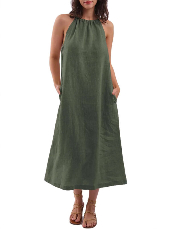 💙Stay cool and chic with the Coastal Breeze Halter Dress. Crafted from breathable linen in a flowy silhouette with pockets — it’s your ultimate summer essential. - Image 3