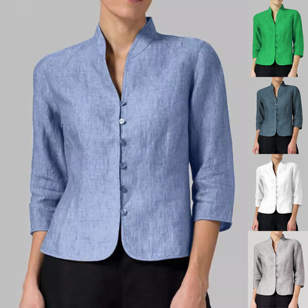 💚 Refined Simplicity – The Mandarin Collar Linen Blouse