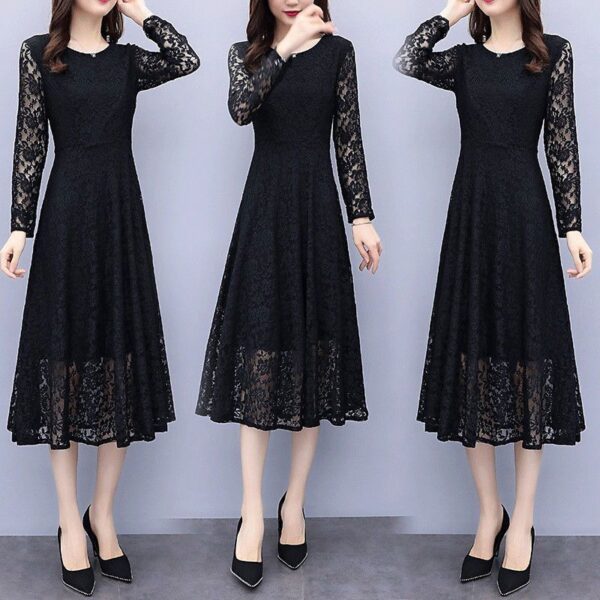 🖤 Midnight Grace – Elegant Lace A-Line Midi Dress - Image 4