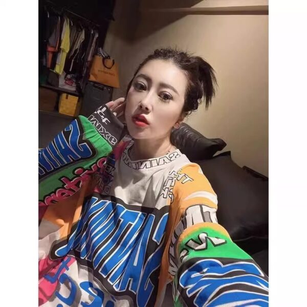 🧢 Oversized Streetwear Graphic Shirt Dress – Bold Print Long Sleeve Tee Dress for Women - Image 5