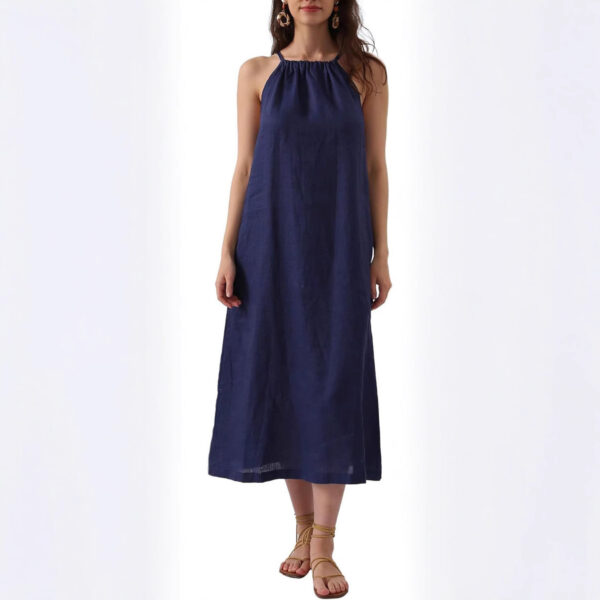 💙Stay cool and chic with the Coastal Breeze Halter Dress. Crafted from breathable linen in a flowy silhouette with pockets — it’s your ultimate summer essential. - Image 5