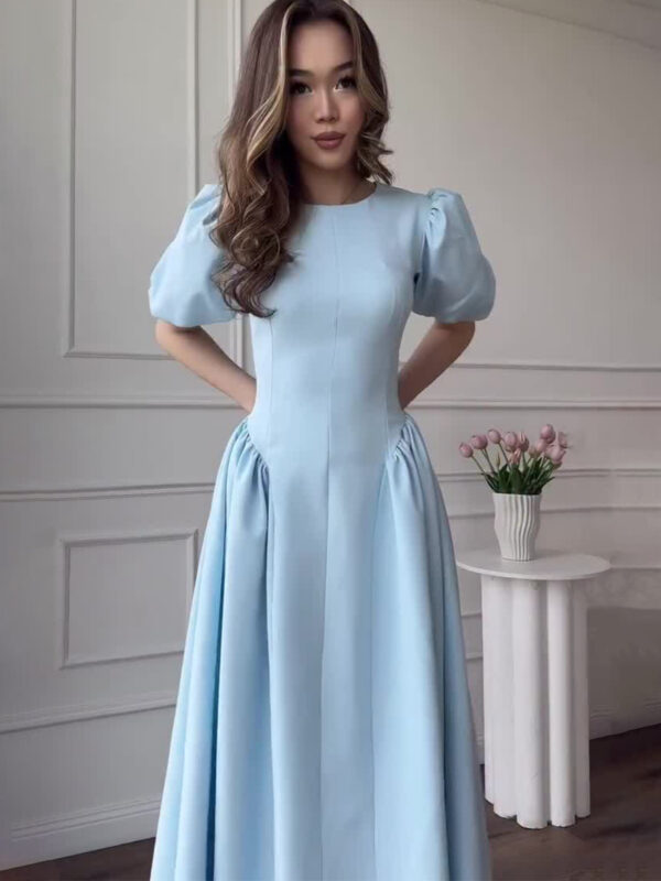 💙 Grace in Every Step – The Soft Elegance Puff Sleeve Maxi Dress Slip into timeless style — and let confidence flow with every step. - Image 7