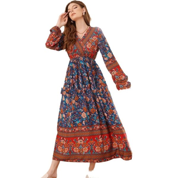 🌸Bohemian Floral Long Sleeve Maxi Dress – Vintage Swing Beach Dress for Women - Image 3