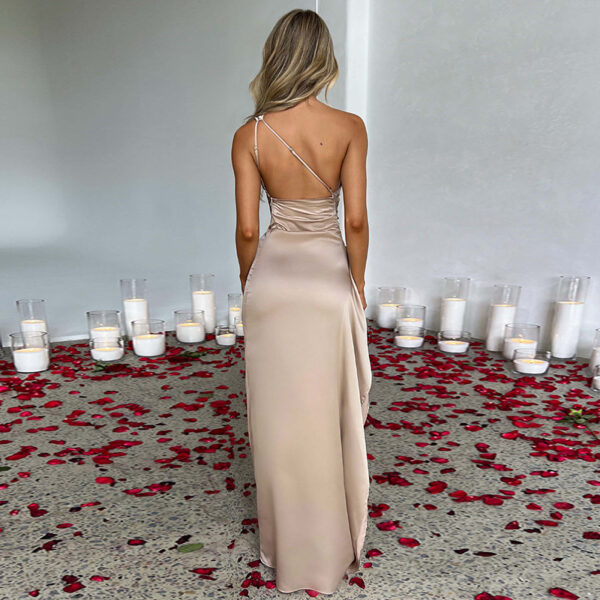 🛍️"Lustrous Nights" One-Shoulder Satin Gown with High Slit - Image 4