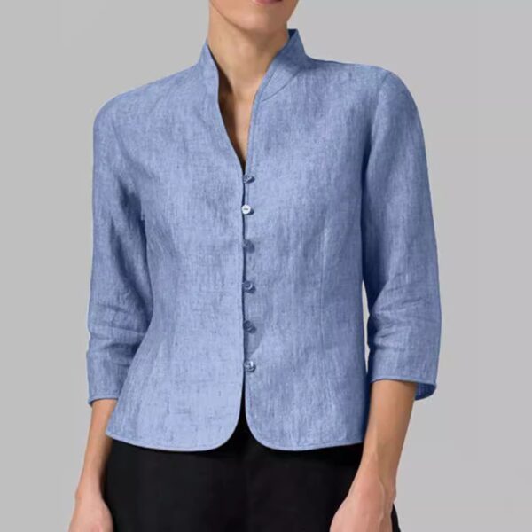 💚 Refined Simplicity – The Mandarin Collar Linen Blouse - Image 9