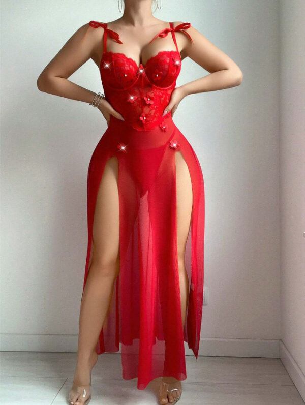 💋DesireFlare Sheer Red Lingerie Gown – Ignite the Night - Image 6