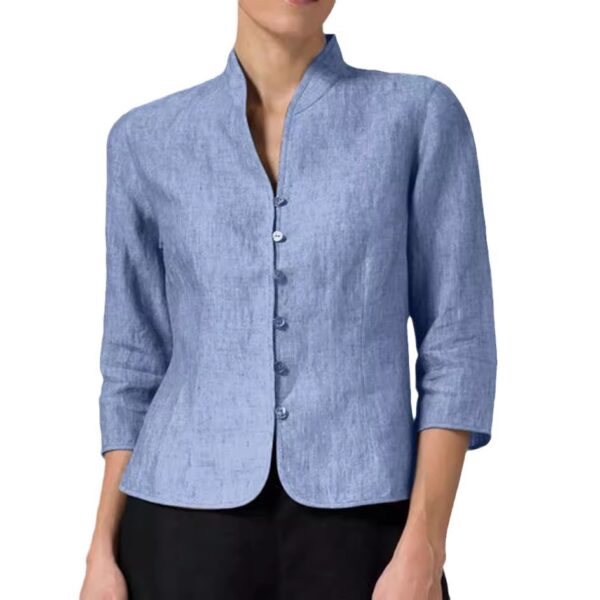 💚 Refined Simplicity – The Mandarin Collar Linen Blouse - Image 10
