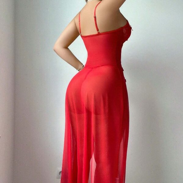 💋DesireFlare Sheer Red Lingerie Gown – Ignite the Night - Image 4