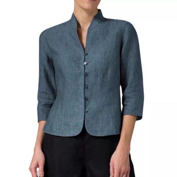 💚 Refined Simplicity – The Mandarin Collar Linen Blouse - Image 8