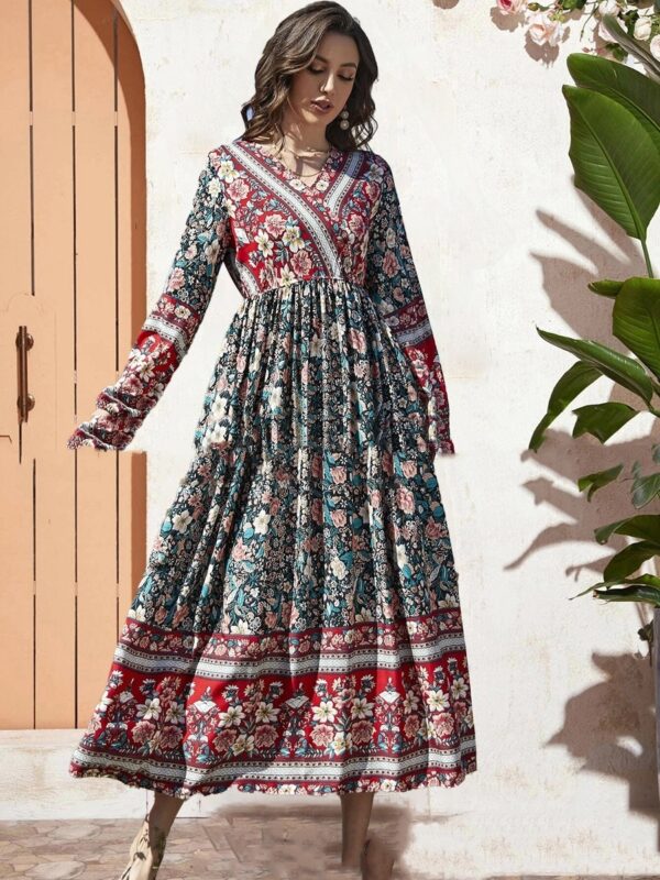 🌸Bohemian Floral Long Sleeve Maxi Dress – Vintage Swing Beach Dress for Women - Image 5