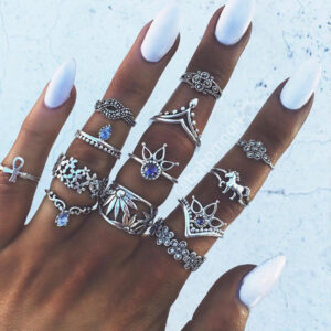 💍Boho Royalty 13-Piece Silver Ring Set