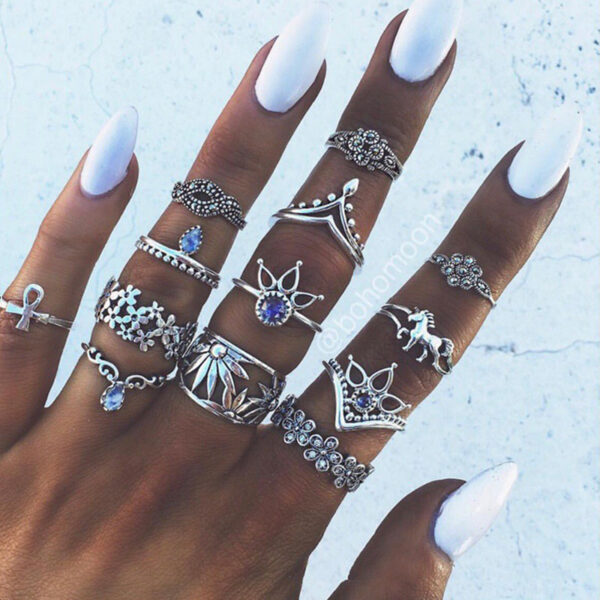💍Boho Royalty 13-Piece Silver Ring Set