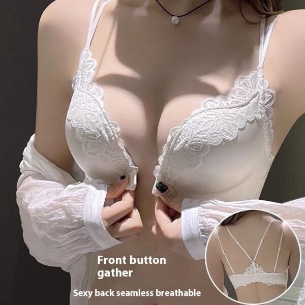 💞LaceBloom Front-Buckle White Bra – Comfort Meets Elegance