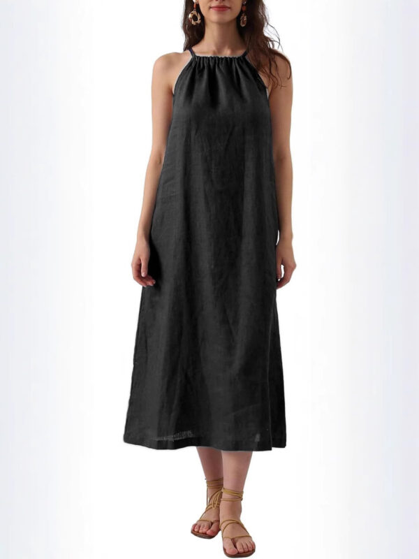 💙Stay cool and chic with the Coastal Breeze Halter Dress. Crafted from breathable linen in a flowy silhouette with pockets — it’s your ultimate summer essential. - Image 7