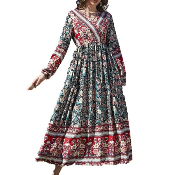 🌸Bohemian Floral Long Sleeve Maxi Dress – Vintage Swing Beach Dress for Women - Image 2