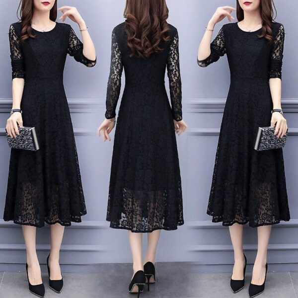🖤 Midnight Grace – Elegant Lace A-Line Midi Dress - Image 2