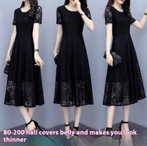 🖤 Midnight Grace – Elegant Lace A-Line Midi Dress - Image 3