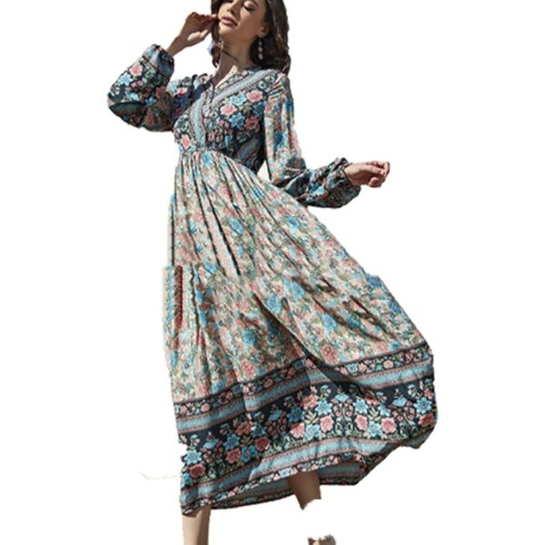 🌸Bohemian Floral Long Sleeve Maxi Dress – Vintage Swing Beach Dress for Women - Image 4