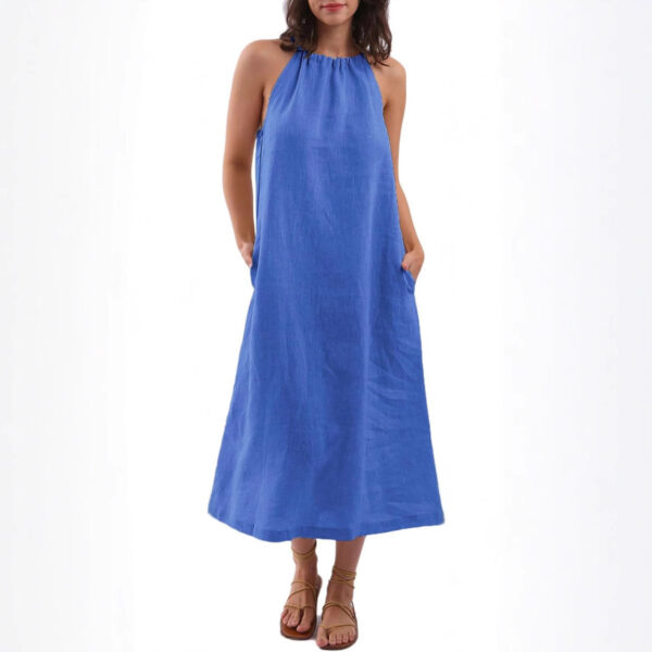 💙Stay cool and chic with the Coastal Breeze Halter Dress. Crafted from breathable linen in a flowy silhouette with pockets — it’s your ultimate summer essential. - Image 8