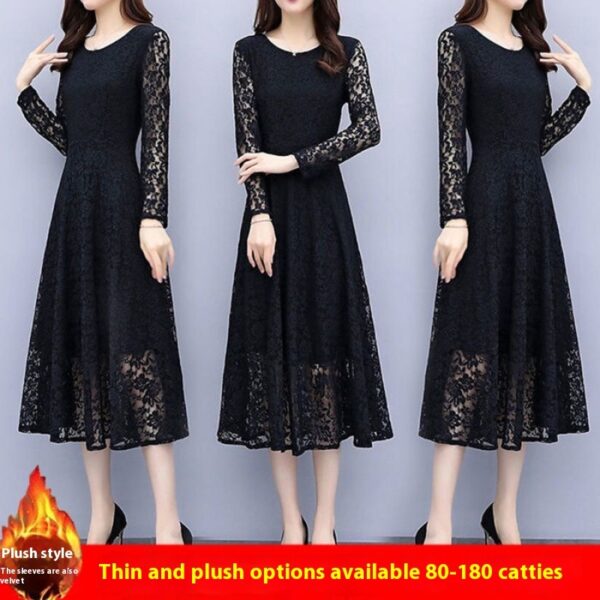 🖤 Midnight Grace – Elegant Lace A-Line Midi Dress - Image 5