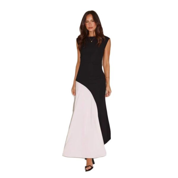 👗Elegant Black & White Sleeveless Maxi Dress – Color Block Formal Long Dress - Image 4