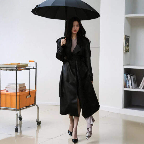 💥Black Windbreaker High-grade Long Tall PU Leather Jacket Overcoat