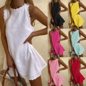🛍️Breezy Chic Scalloped Hem Sleeveless Mini Dress